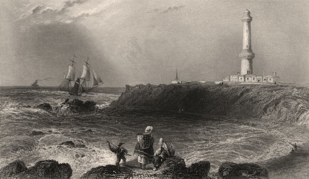 Girdleness light house, Aberdeen. Scotland. BARTLETT c1840 old antique print